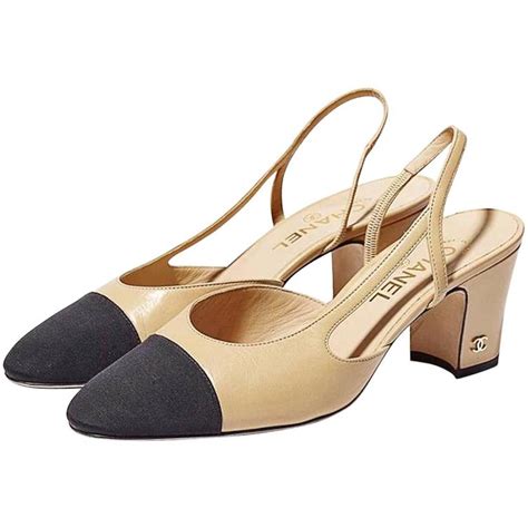 chanel slingback heel|Chanel slingback beige and black.